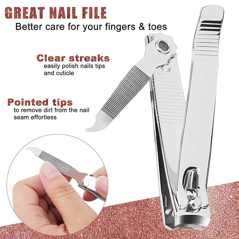 Stainless steel nail clippers with file